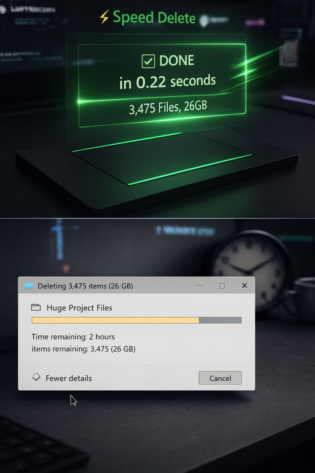 Speed Delete vs Standard Deletion - 0.22 seconds vs 2 hours